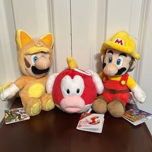 Super Mario 10” Little Buddy Plush Bundle New with Tags Mario Luigi (Cat) Fish